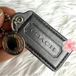 2" COACH Silver Circle Metal Gray Fob Bag Charm Hang tag Hangtag